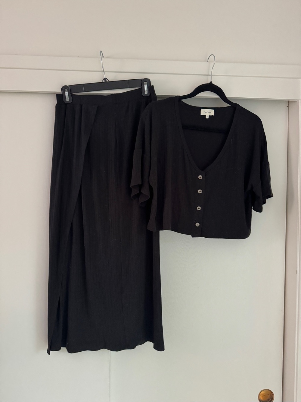 Bohme Ribbed Midi Skirt and Crop Top Set